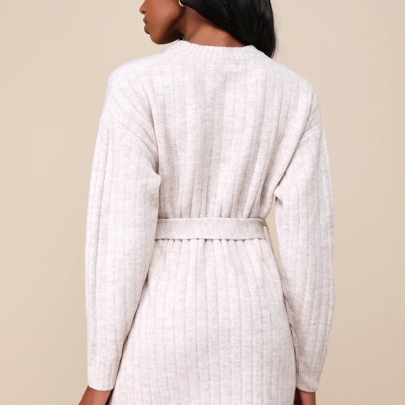 Lulus Wishing On Winter Cream Cable Knit Mini Sweater Dress White - Size L - Picture 3 of 3